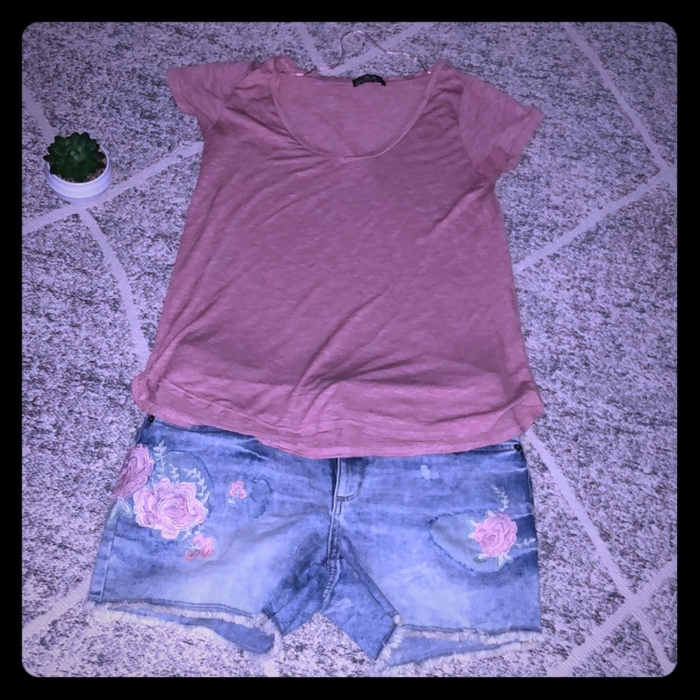 Embroidered Denim Shorts